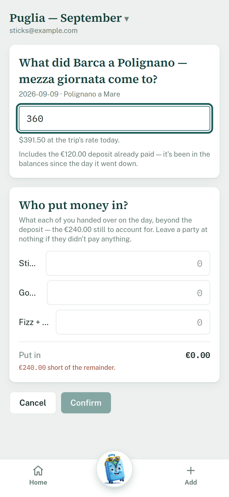 The confirm screen for a plan